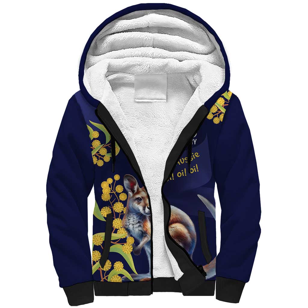 Blue Kangaroo and Golden Wattle Personalised Sherpa Hoodie Happy Australia Day 6 January - Vibe Hoodie Shop