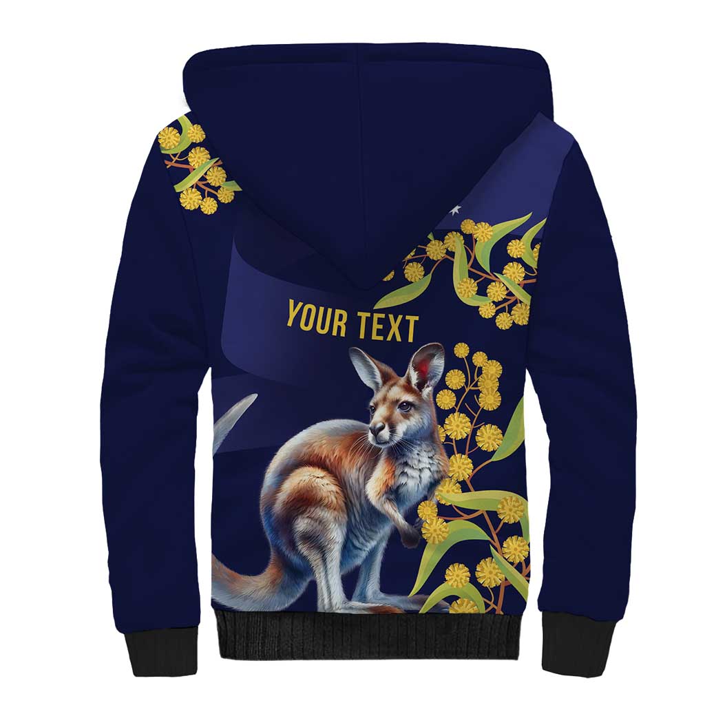 Blue Kangaroo and Golden Wattle Personalised Sherpa Hoodie Happy Australia Day 6 January - Vibe Hoodie Shop