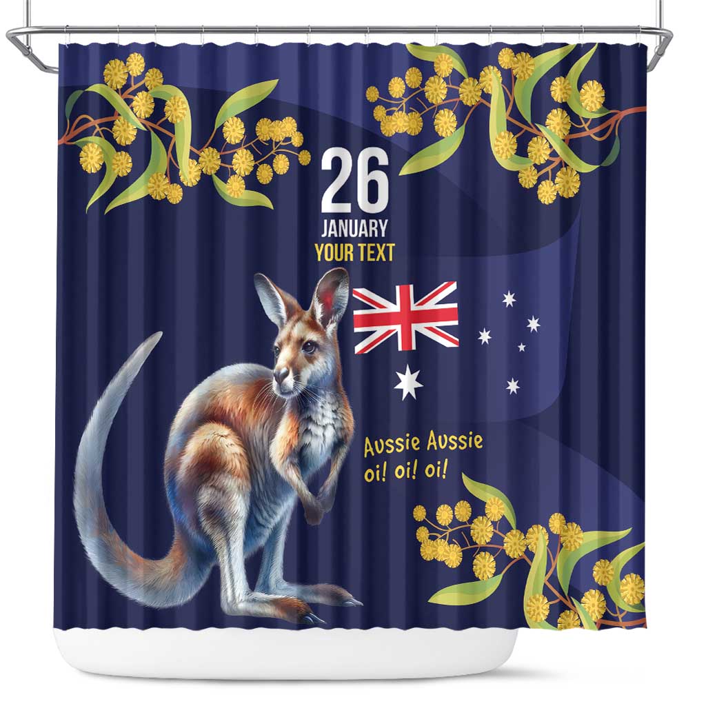 Blue Kangaroo and Golden Wattle Personalised Shower Curtain Happy Australia Day 6 January