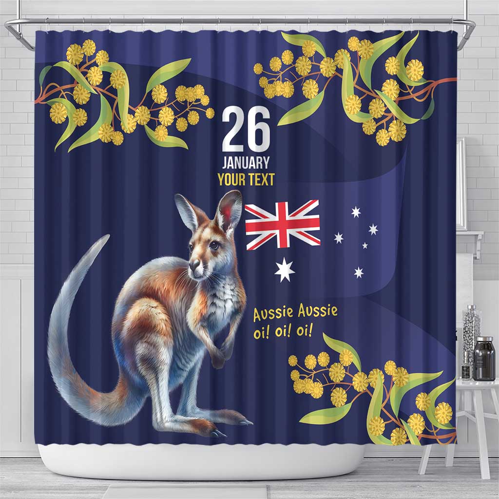 Blue Kangaroo and Golden Wattle Personalised Shower Curtain Happy Australia Day 6 January