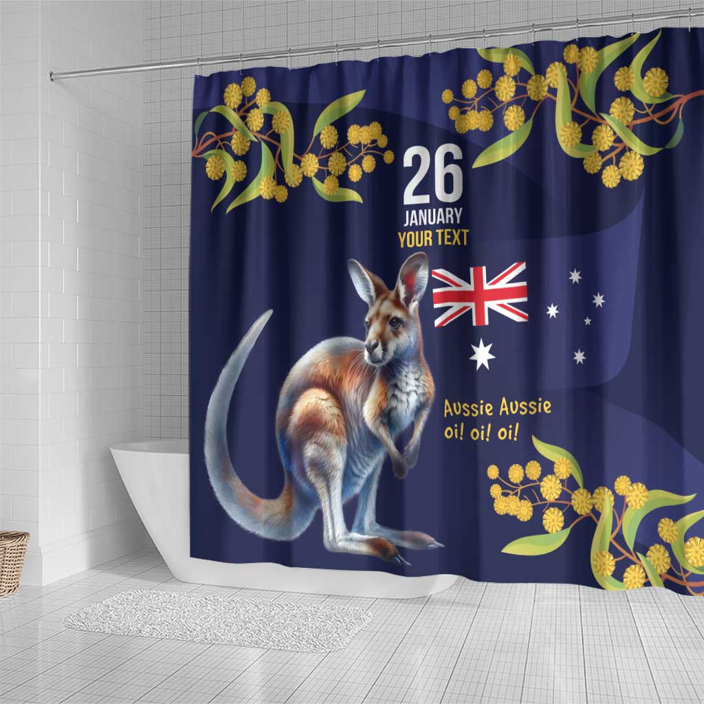 Blue Kangaroo and Golden Wattle Personalised Shower Curtain Happy Australia Day 6 January