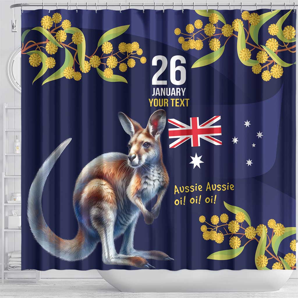 Blue Kangaroo and Golden Wattle Personalised Shower Curtain Happy Australia Day 6 January