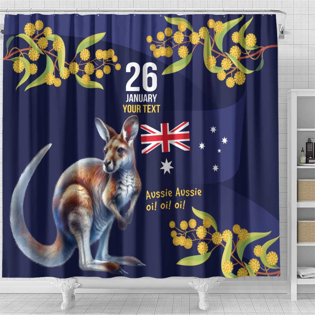 Blue Kangaroo and Golden Wattle Personalised Shower Curtain Happy Australia Day 6 January