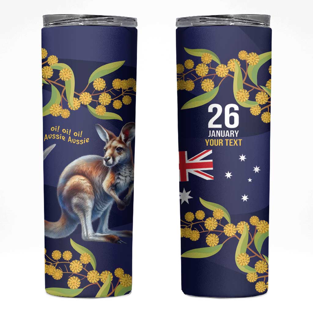 Blue Kangaroo and Golden Wattle Personalised Skinny Tumbler Happy Australia Day 6 January