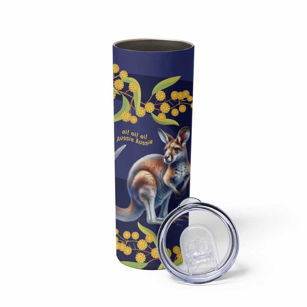 Blue Kangaroo and Golden Wattle Personalised Skinny Tumbler Happy Australia Day 6 January