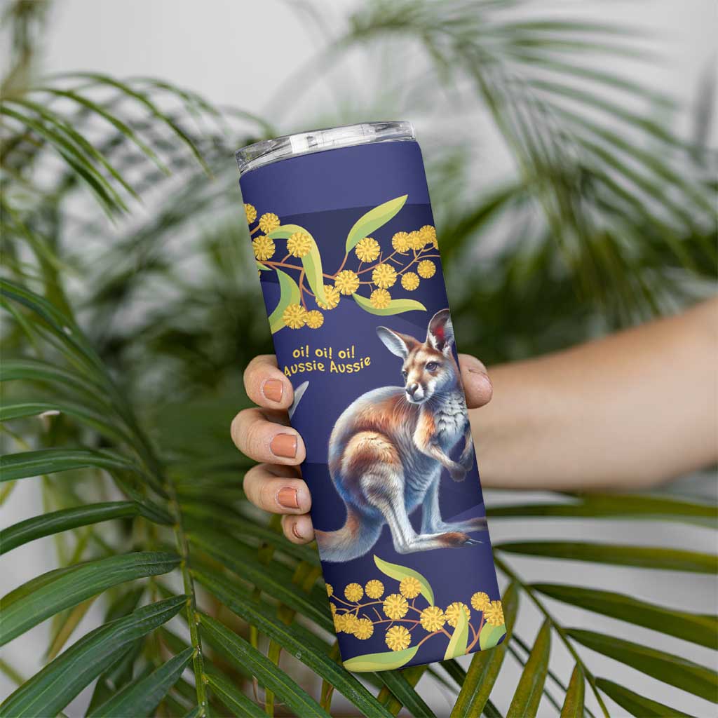 Blue Kangaroo and Golden Wattle Personalised Skinny Tumbler Happy Australia Day 6 January