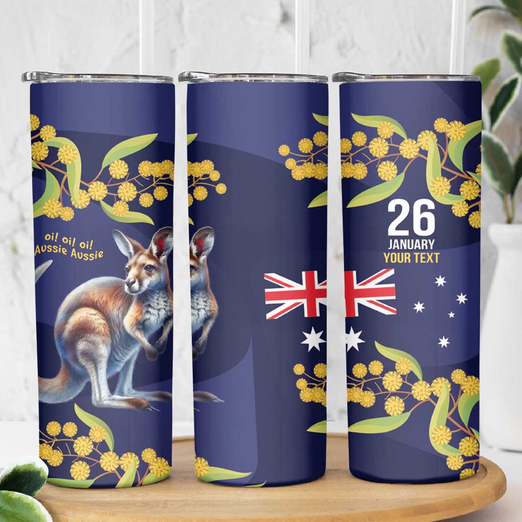 Blue Kangaroo and Golden Wattle Personalised Skinny Tumbler Happy Australia Day 6 January