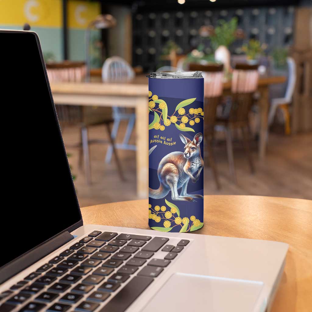 Blue Kangaroo and Golden Wattle Personalised Skinny Tumbler Happy Australia Day 6 January