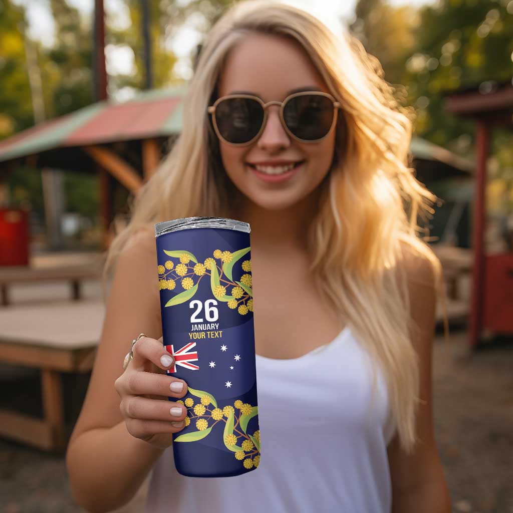 Blue Kangaroo and Golden Wattle Personalised Skinny Tumbler Happy Australia Day 6 January