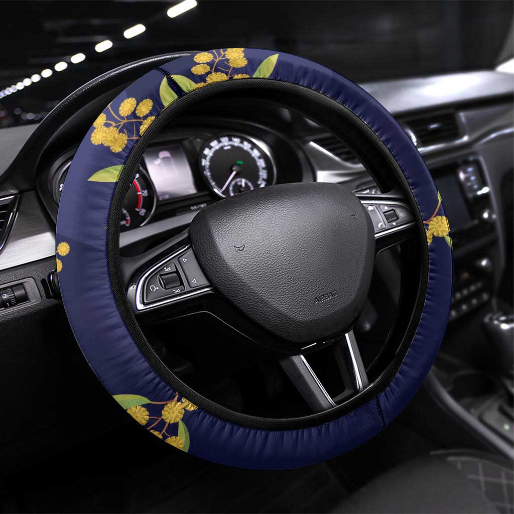 Blue Kangaroo and Golden Wattle Steering Wheel Cover Happy Australia Day 6 January