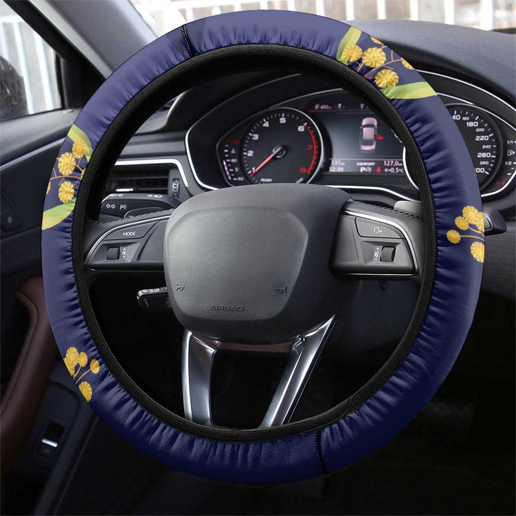 Blue Kangaroo and Golden Wattle Steering Wheel Cover Happy Australia Day 6 January