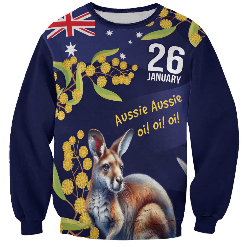 Blue Kangaroo and Golden Wattle Personalised Sweatshirt Happy Australia Day 6 January - Vibe Hoodie Shop