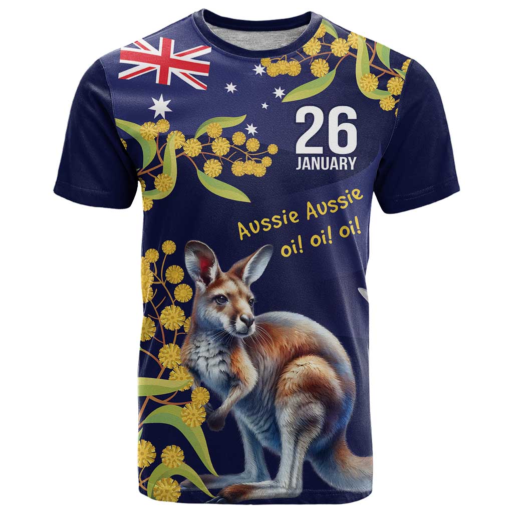 Blue Kangaroo and Golden Wattle Personalised T Shirt Happy Australia Day 6 January LT9 - Vibe Hoodie Shop