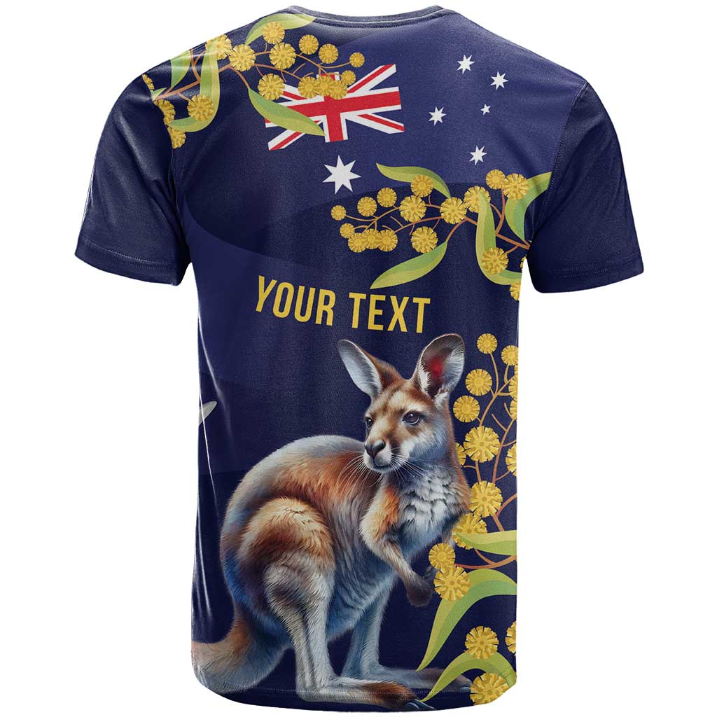 Blue Kangaroo and Golden Wattle Personalised T Shirt Happy Australia Day 6 January LT9 - Vibe Hoodie Shop