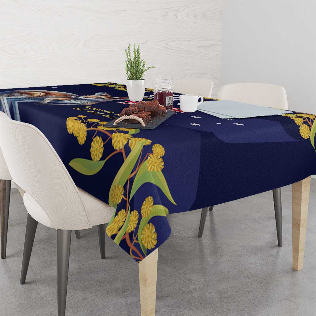 Blue Kangaroo and Golden Wattle Personalised Tablecloth Happy Australia Day 6 January