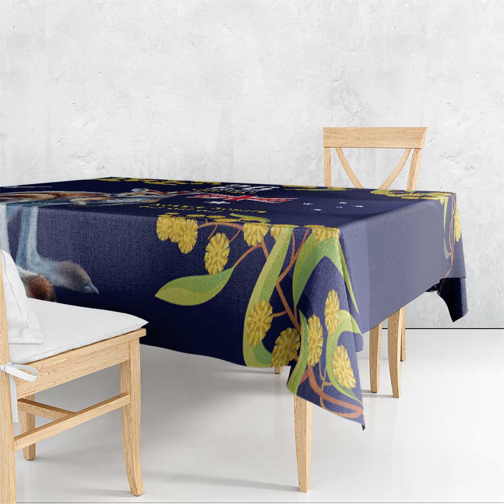 Blue Kangaroo and Golden Wattle Personalised Tablecloth Happy Australia Day 6 January