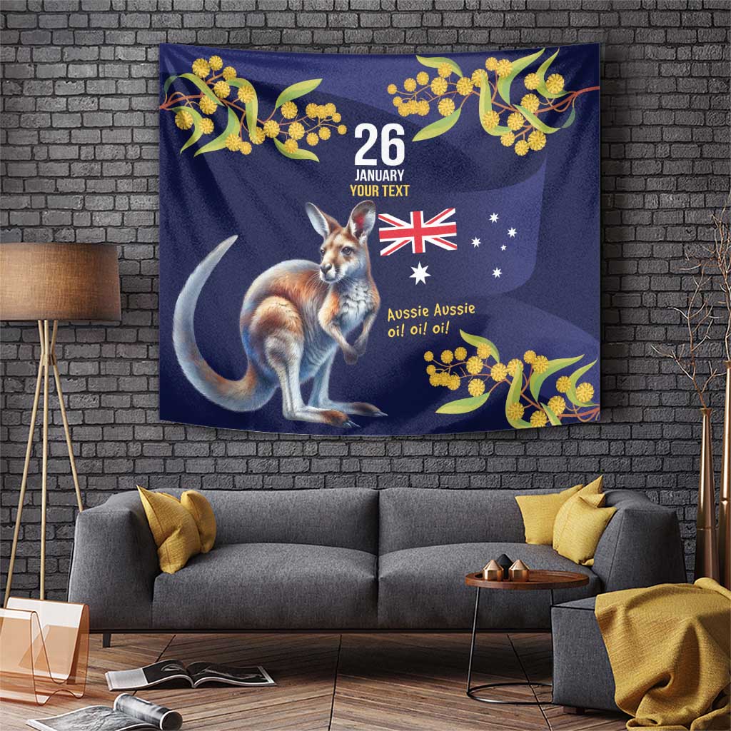 Blue Kangaroo and Golden Wattle Personalised Tapestry Happy Australia Day 6 January - Vibe Hoodie Shop