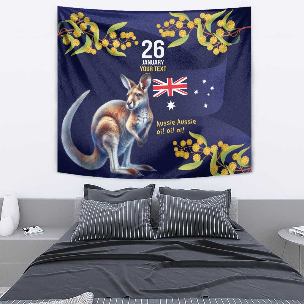 Blue Kangaroo and Golden Wattle Personalised Tapestry Happy Australia Day 6 January - Vibe Hoodie Shop