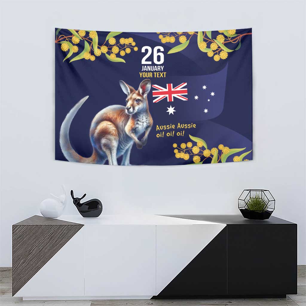 Blue Kangaroo and Golden Wattle Personalised Tapestry Happy Australia Day 6 January - Vibe Hoodie Shop