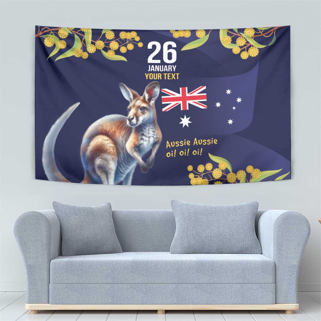 Blue Kangaroo and Golden Wattle Personalised Tapestry Happy Australia Day 6 January - Vibe Hoodie Shop