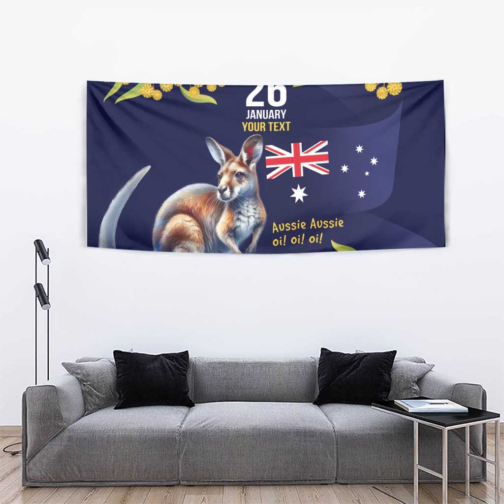 Blue Kangaroo and Golden Wattle Personalised Tapestry Happy Australia Day 6 January - Vibe Hoodie Shop