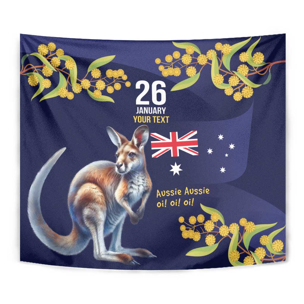 Blue Kangaroo and Golden Wattle Personalised Tapestry Happy Australia Day 6 January - Vibe Hoodie Shop