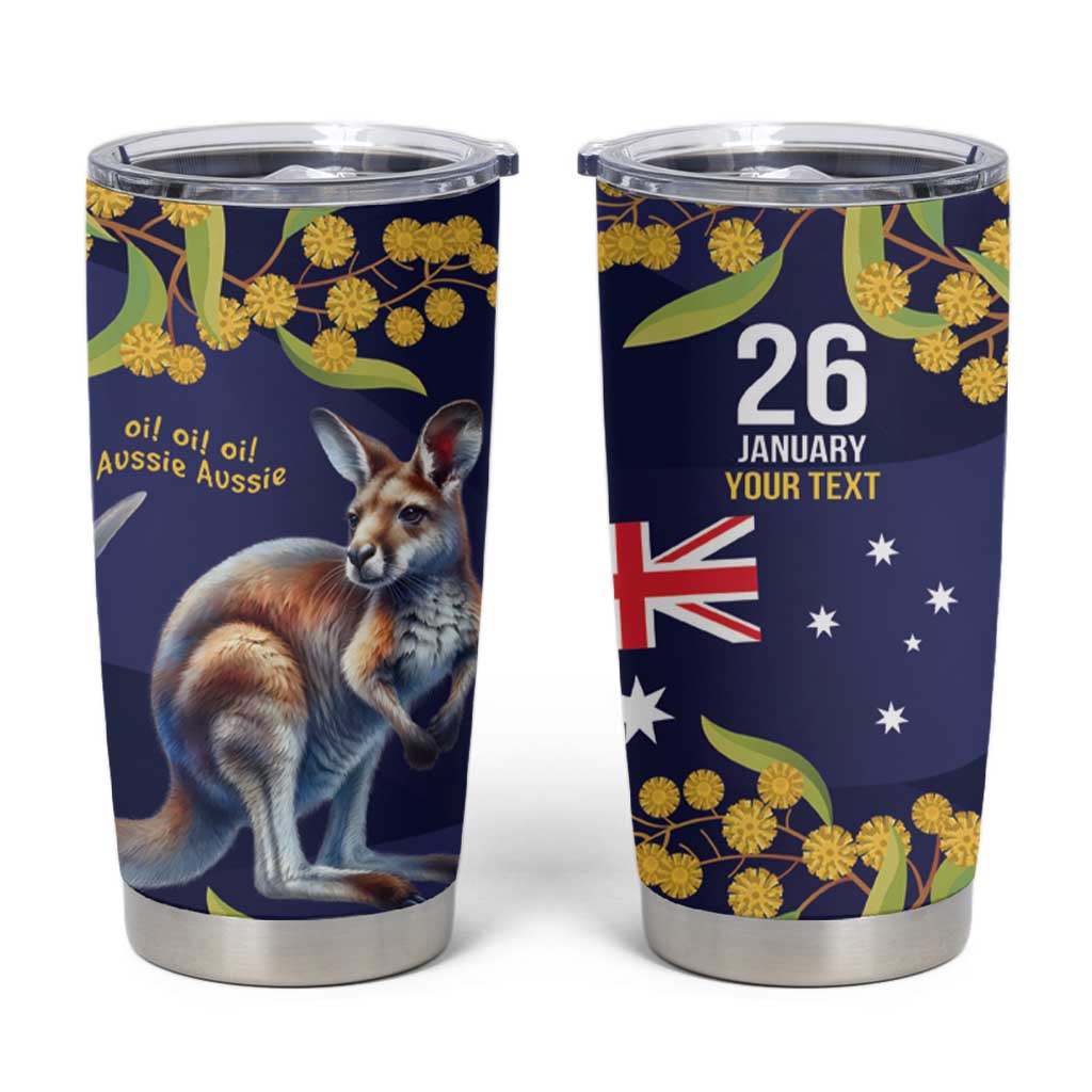 Blue Kangaroo and Golden Wattle Personalised Tumbler Cup Happy Australia Day 6 January