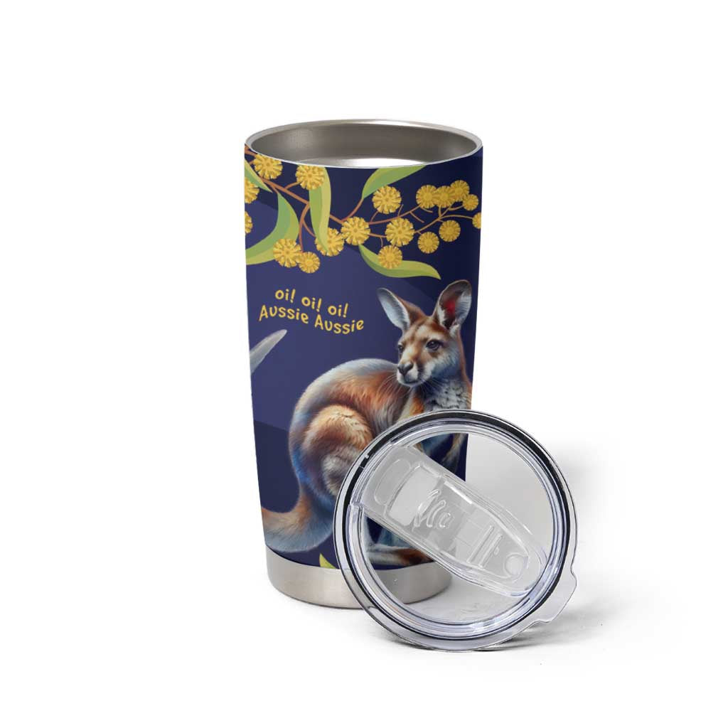 Blue Kangaroo and Golden Wattle Personalised Tumbler Cup Happy Australia Day 6 January