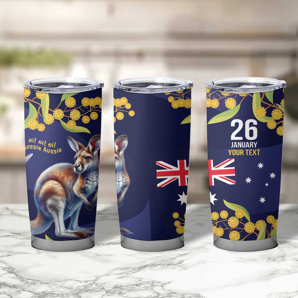 Blue Kangaroo and Golden Wattle Personalised Tumbler Cup Happy Australia Day 6 January