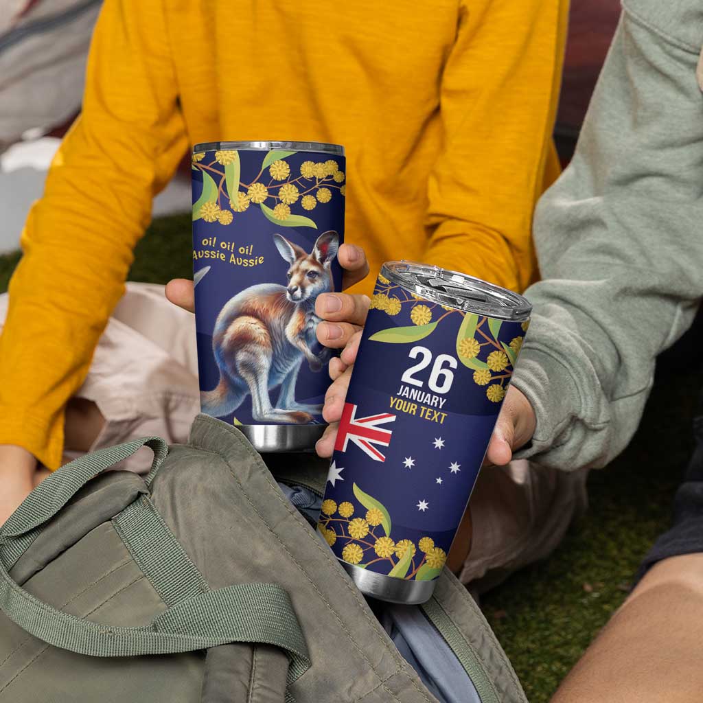 Blue Kangaroo and Golden Wattle Personalised Tumbler Cup Happy Australia Day 6 January