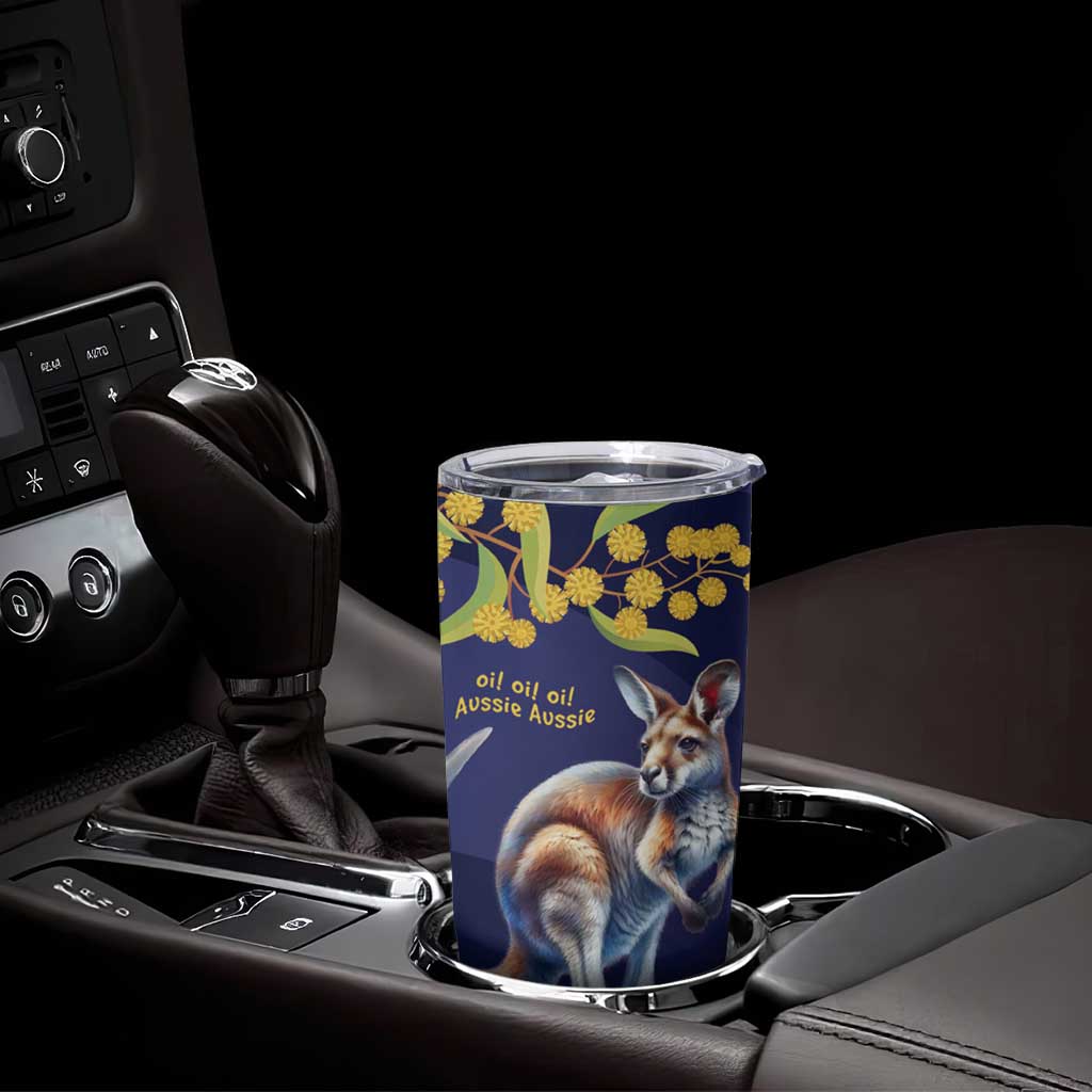 Blue Kangaroo and Golden Wattle Personalised Tumbler Cup Happy Australia Day 6 January