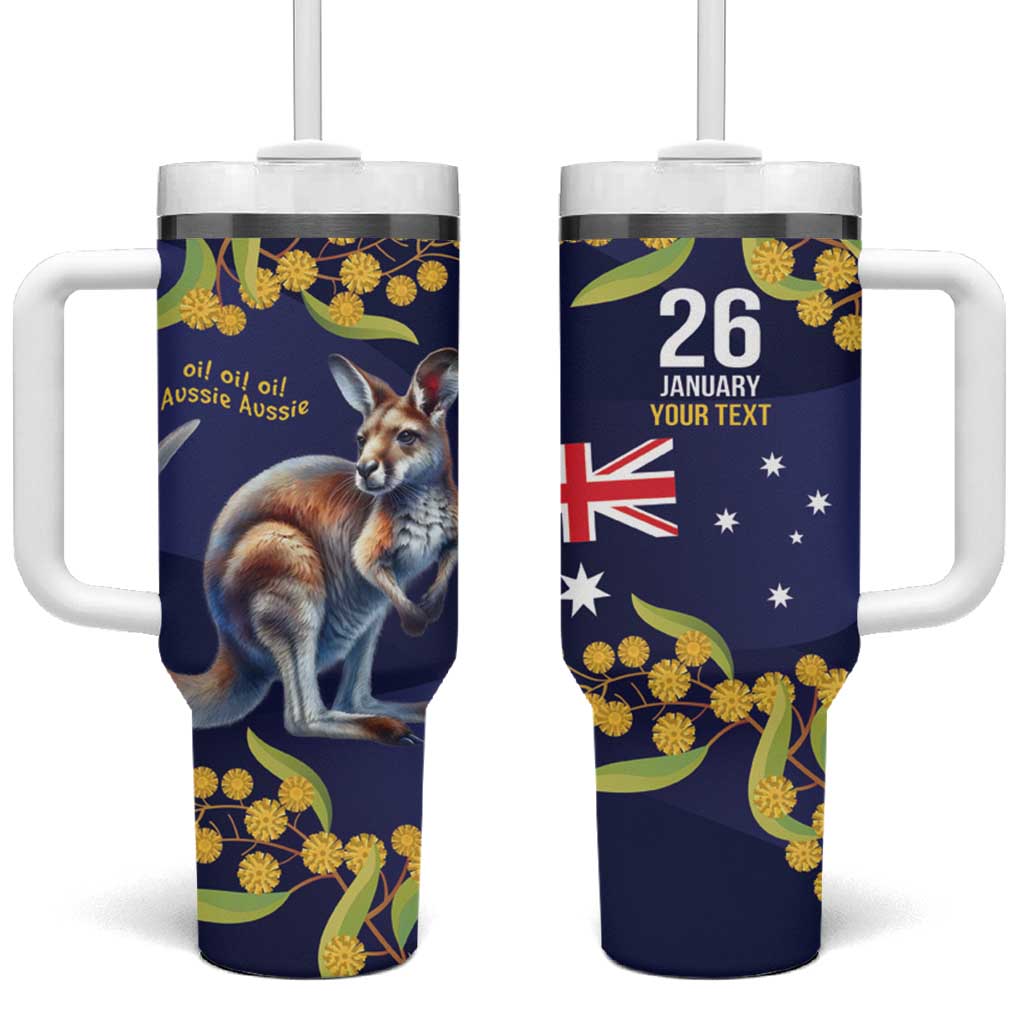 Blue Kangaroo and Golden Wattle Personalised Tumbler With Handle Happy Australia Day 6 January