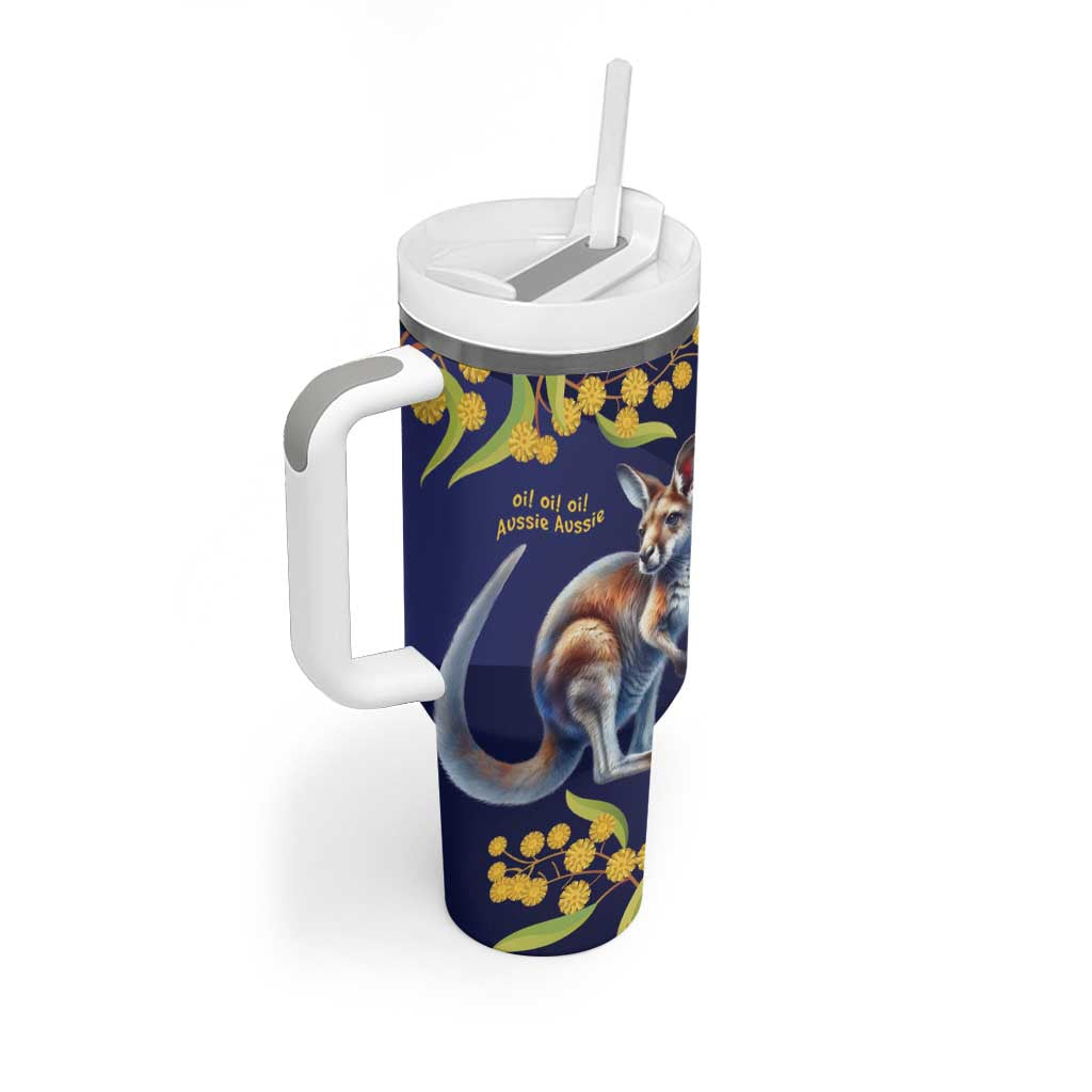 Blue Kangaroo and Golden Wattle Personalised Tumbler With Handle Happy Australia Day 6 January