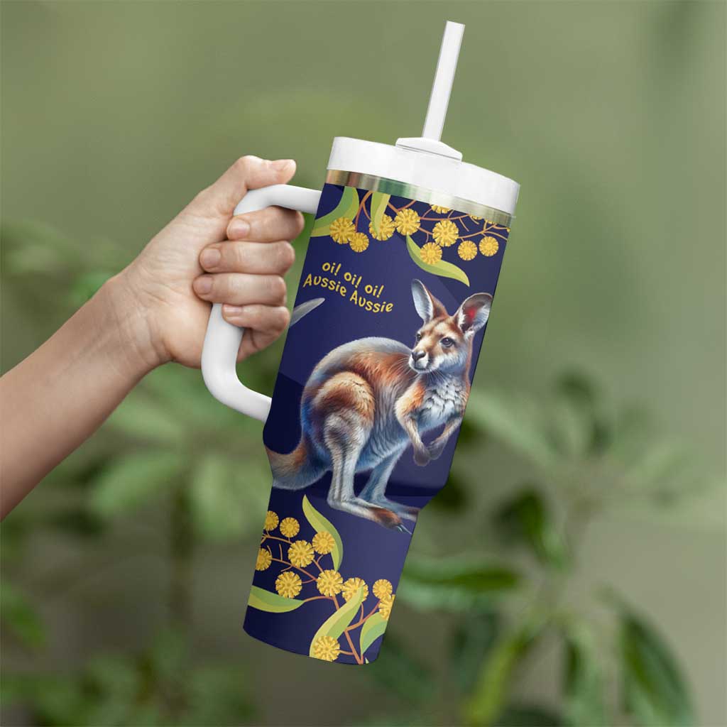 Blue Kangaroo and Golden Wattle Personalised Tumbler With Handle Happy Australia Day 6 January