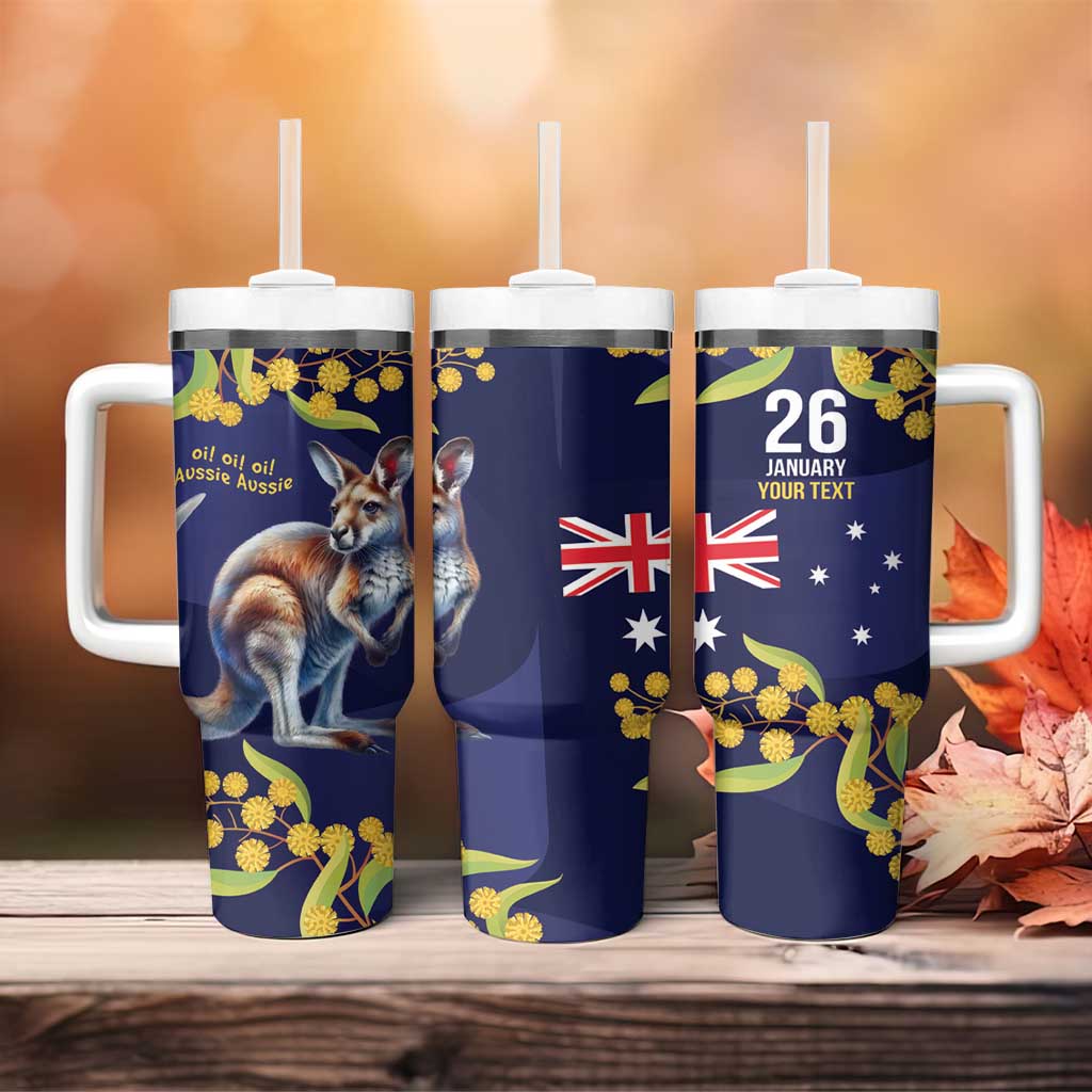 Blue Kangaroo and Golden Wattle Personalised Tumbler With Handle Happy Australia Day 6 January