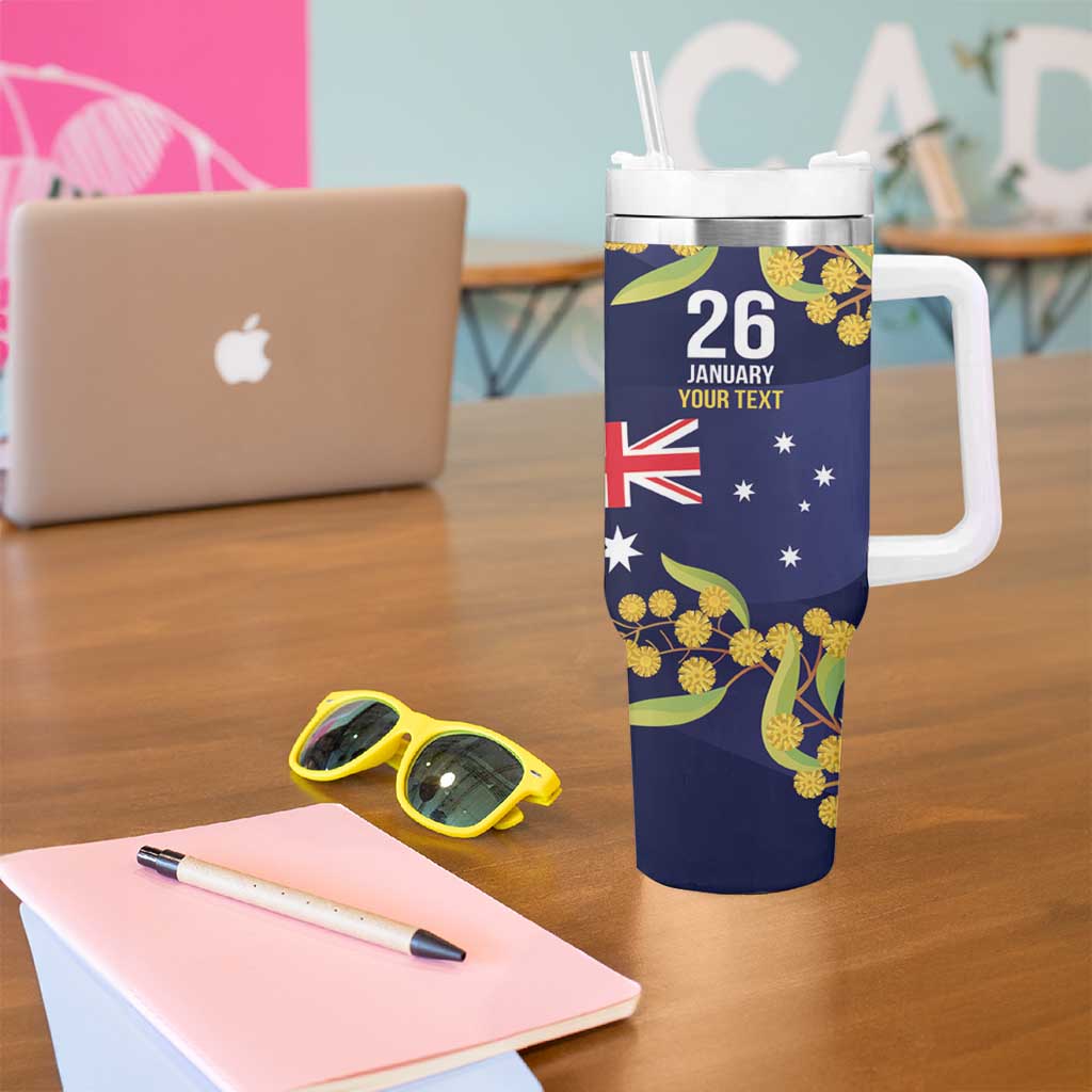 Blue Kangaroo and Golden Wattle Personalised Tumbler With Handle Happy Australia Day 6 January