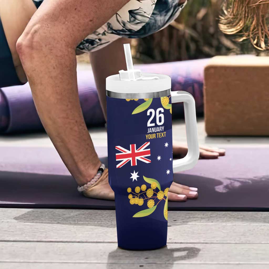 Blue Kangaroo and Golden Wattle Personalised Tumbler With Handle Happy Australia Day 6 January