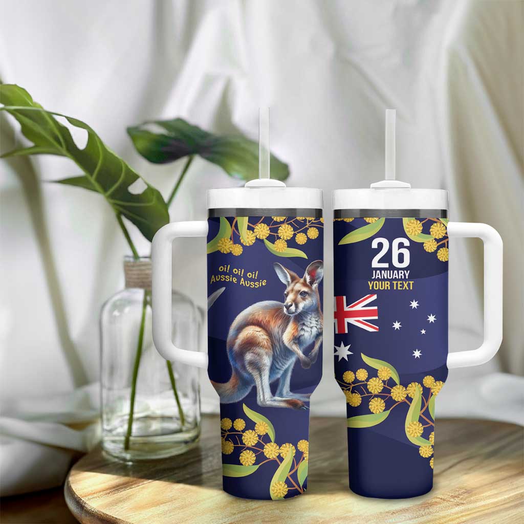 Blue Kangaroo and Golden Wattle Personalised Tumbler With Handle Happy Australia Day 6 January