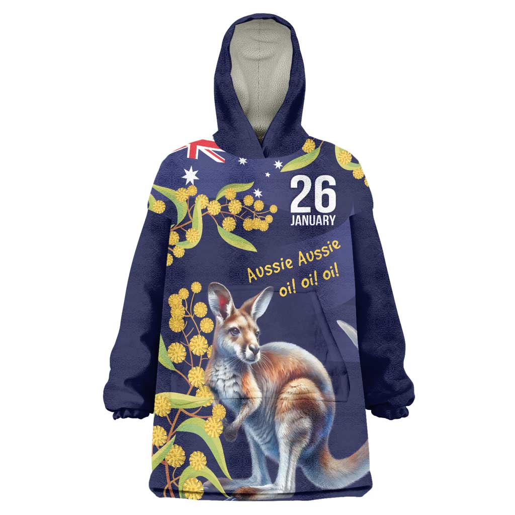 Blue Kangaroo and Golden Wattle Personalised Wearable Blanket Hoodie Happy Australia Day 6 January - Vibe Hoodie Shop