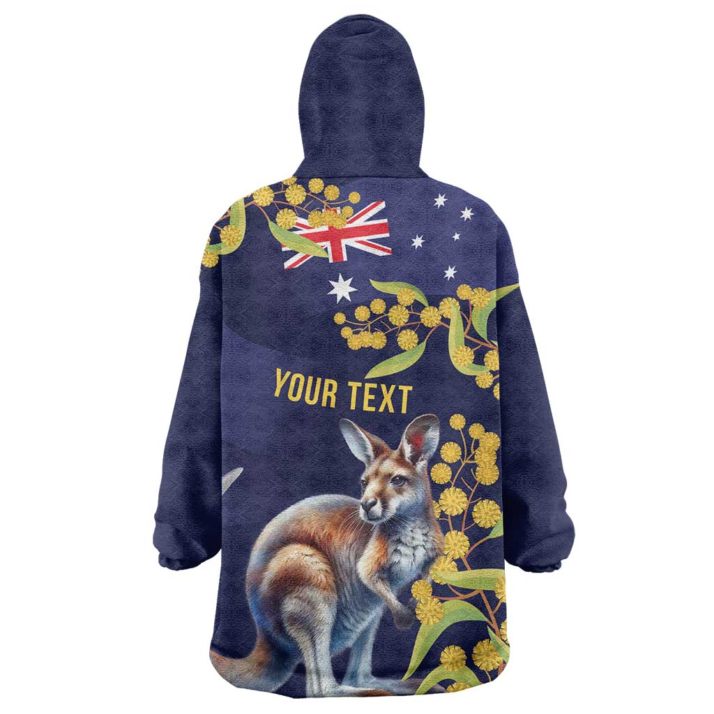 Blue Kangaroo and Golden Wattle Personalised Wearable Blanket Hoodie Happy Australia Day 6 January - Vibe Hoodie Shop