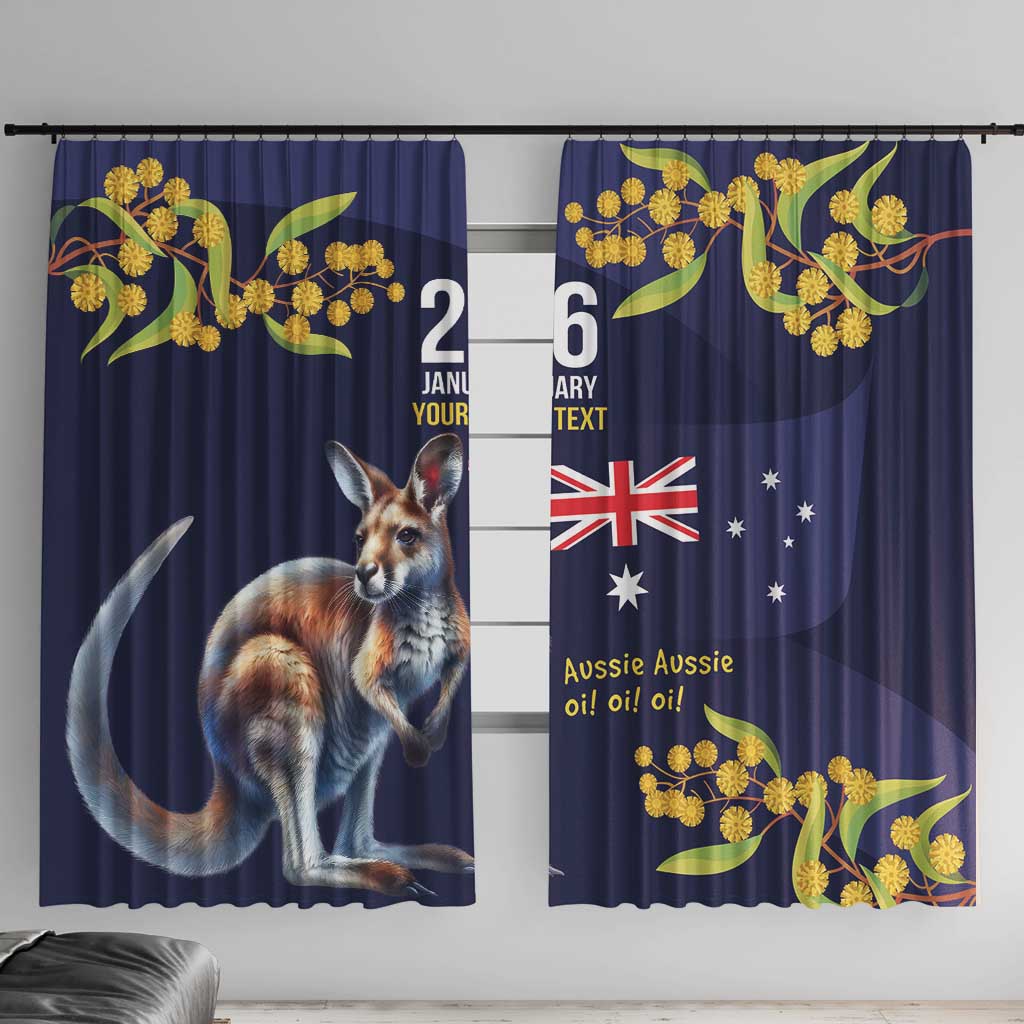 Blue Kangaroo and Golden Wattle Personalised Window Curtain Happy Australia Day 6 January