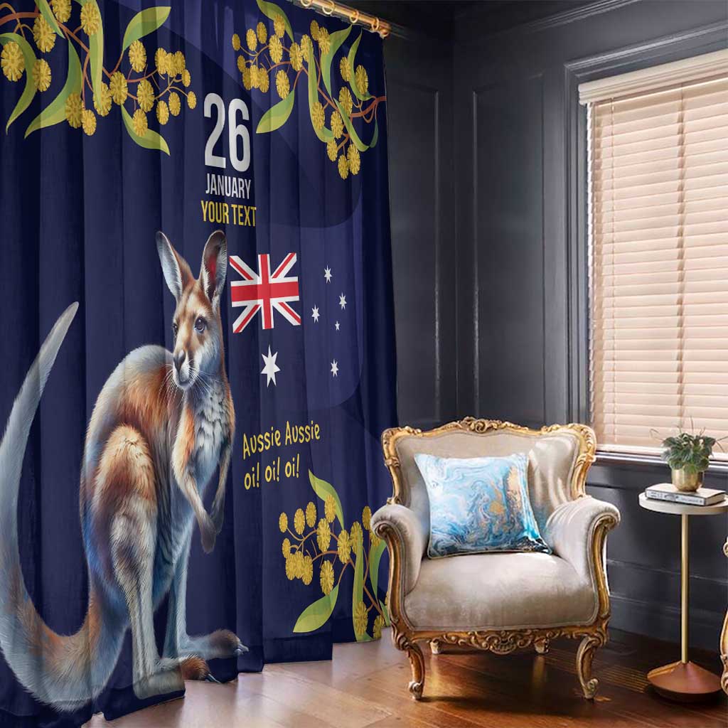 Blue Kangaroo and Golden Wattle Personalised Window Curtain Happy Australia Day 6 January