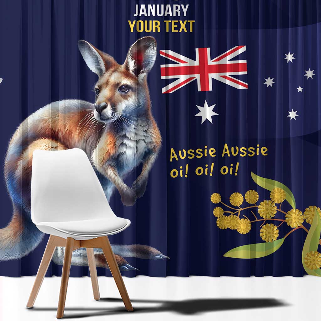 Blue Kangaroo and Golden Wattle Personalised Window Curtain Happy Australia Day 6 January