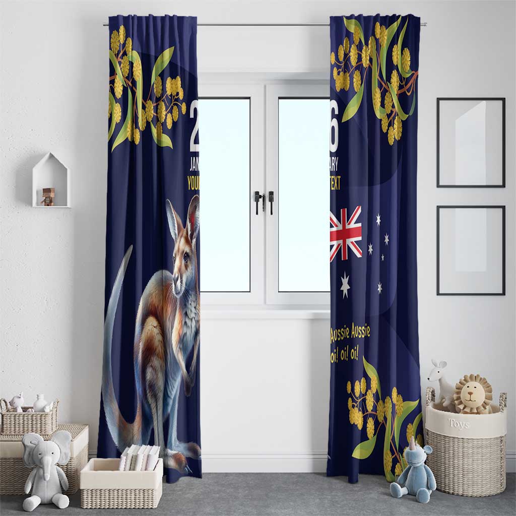 Blue Kangaroo and Golden Wattle Personalised Window Curtain Happy Australia Day 6 January