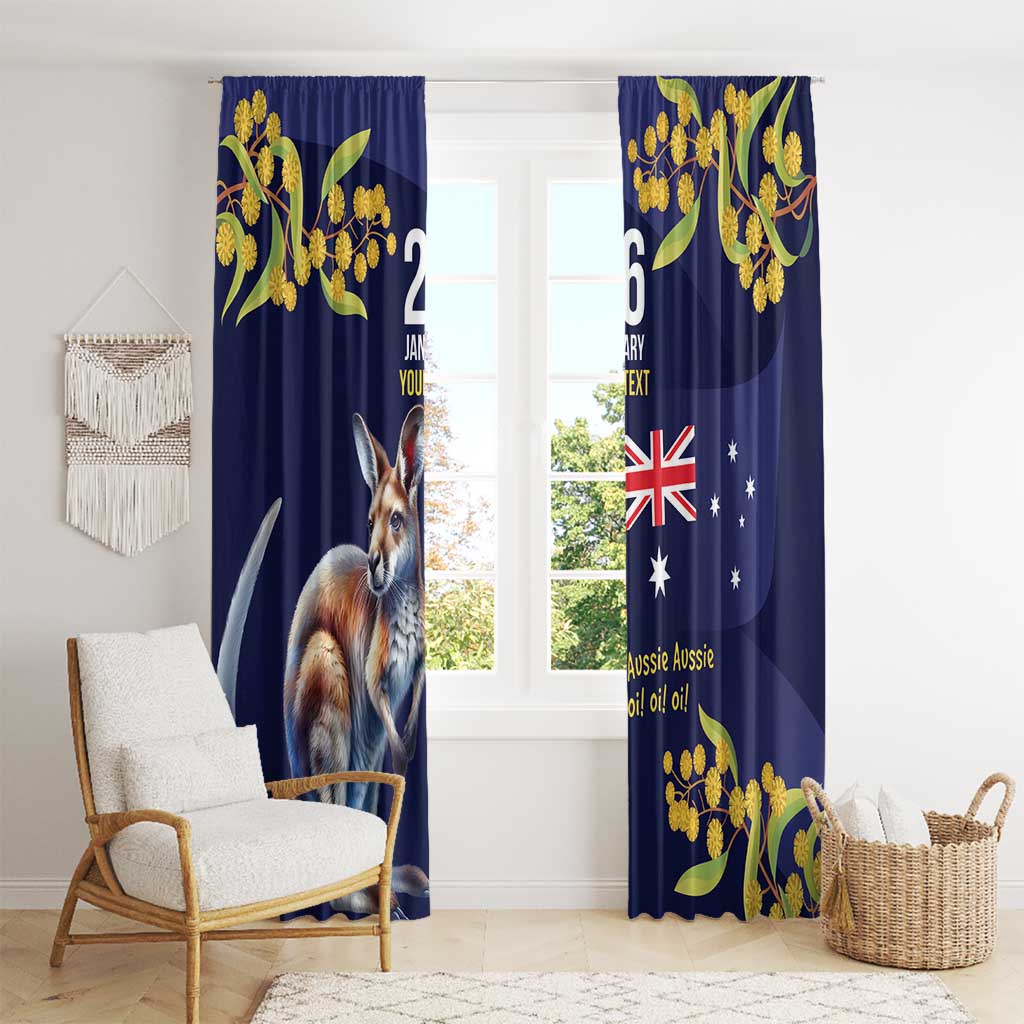 Blue Kangaroo and Golden Wattle Personalised Window Curtain Happy Australia Day 6 January