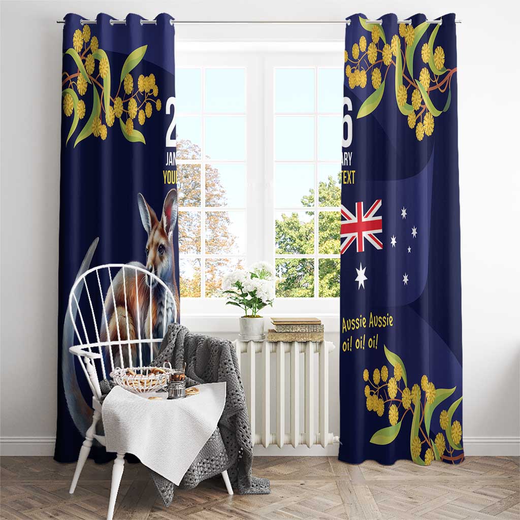 Blue Kangaroo and Golden Wattle Personalised Window Curtain Happy Australia Day 6 January