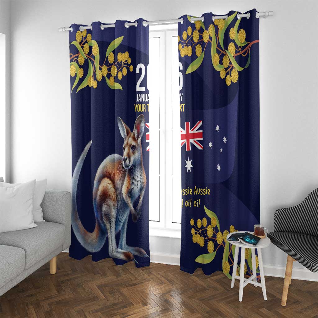 Blue Kangaroo and Golden Wattle Personalised Window Curtain Happy Australia Day 6 January