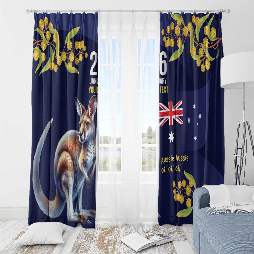 Blue Kangaroo and Golden Wattle Personalised Window Curtain Happy Australia Day 6 January