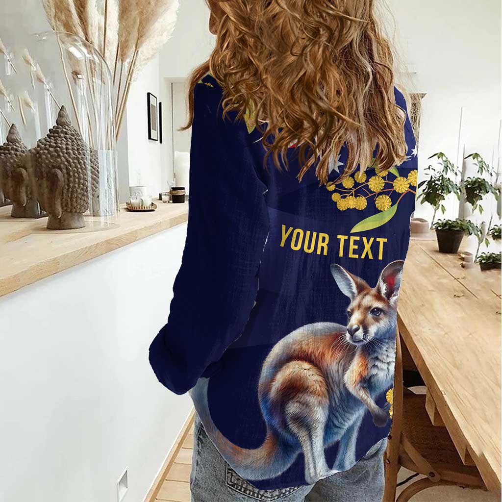 Blue Kangaroo and Golden Wattle Personalised Women Casual Shirt Happy Australia Day 6 January - Vibe Hoodie Shop