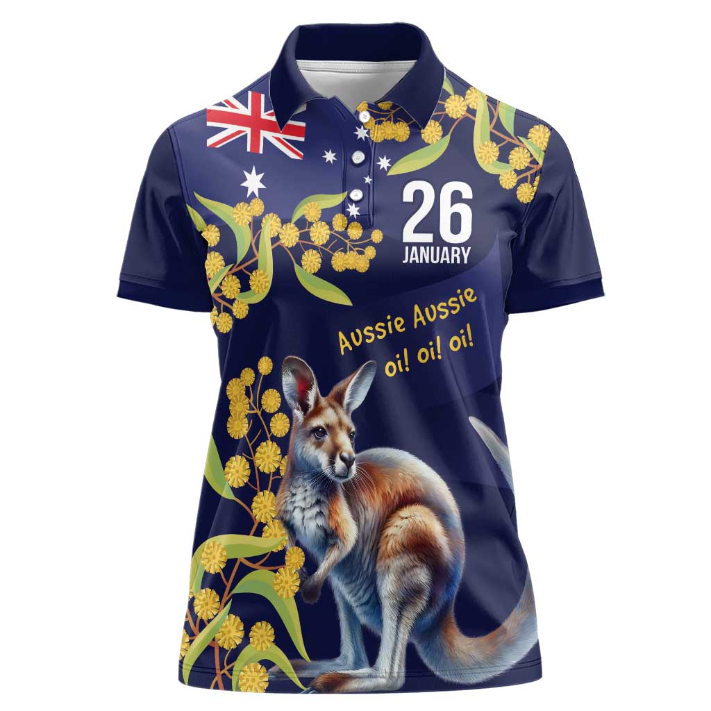 Blue Kangaroo and Golden Wattle Personalised Women Polo Shirt Happy Australia Day 6 January - Vibe Hoodie Shop